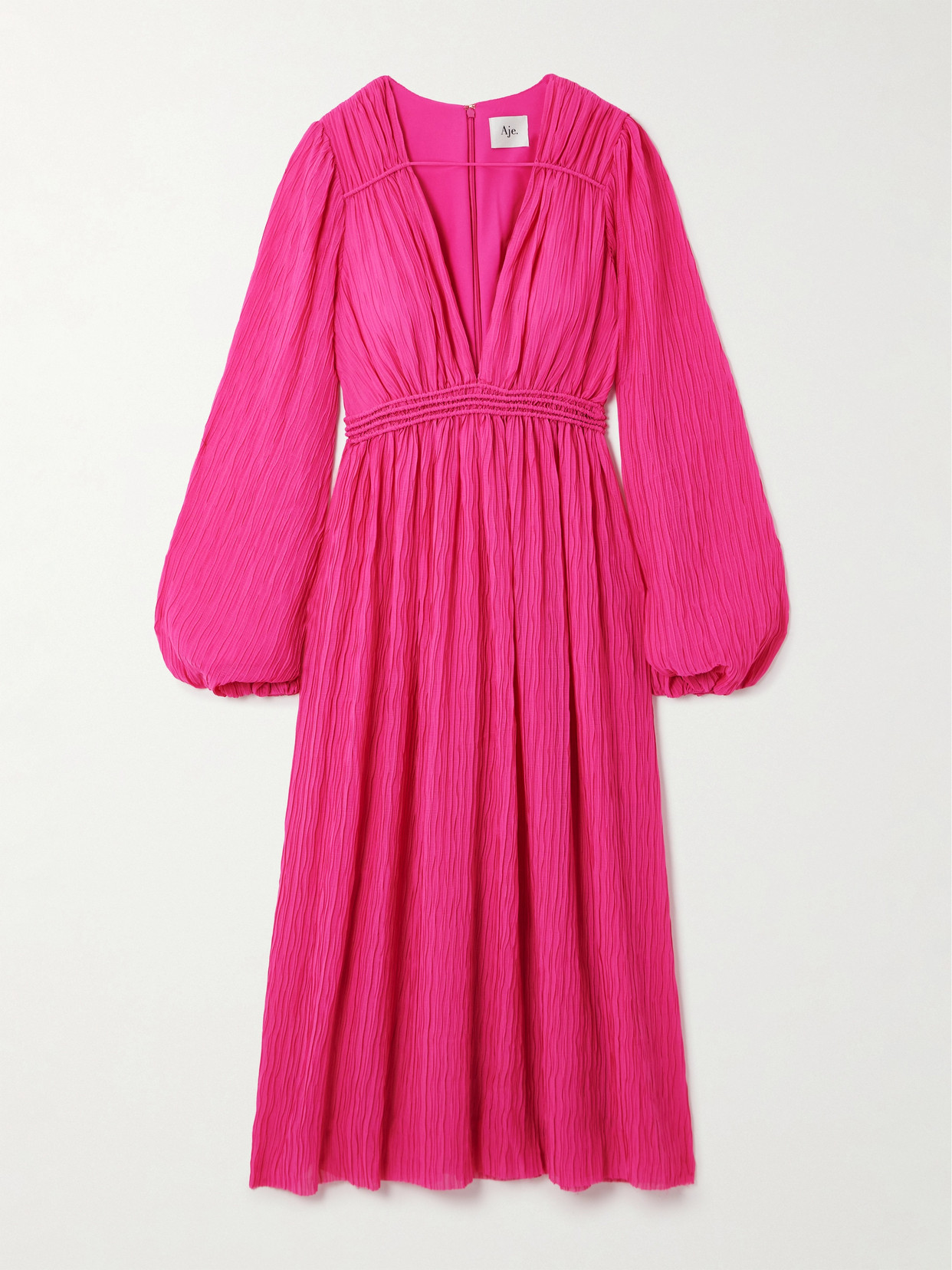 Aje Genevieve Recycled Plissé-chiffon Midi Dress In Pink