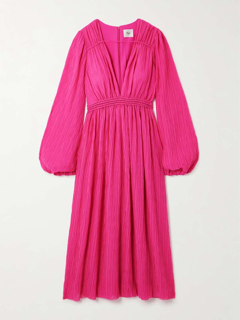 Aje Genevieve Recycled Plissé-chiffon Midi Dress