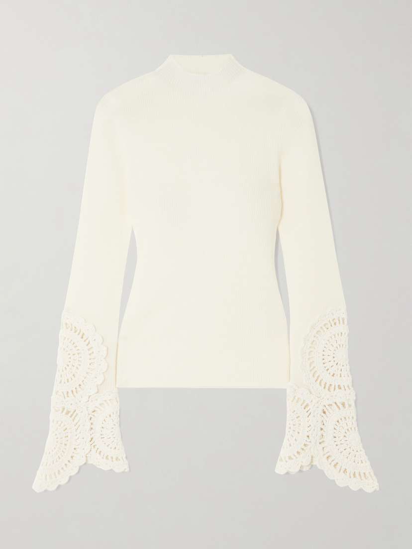 Aje Crochet-trimmed Ribbed Merino Wool Top - x large