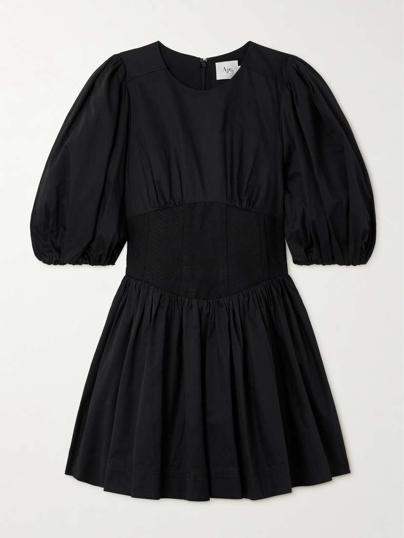 Aje Billie Shirred Canvas-paneled Cotton-poplin Mini Dress