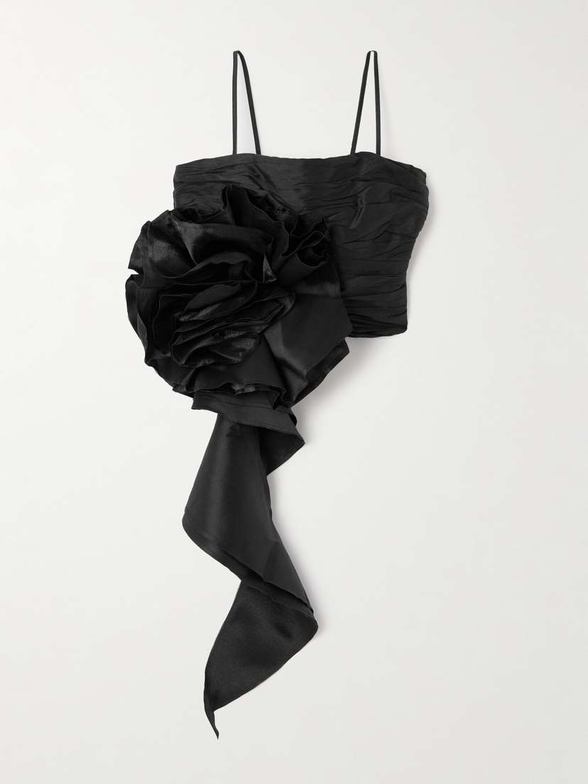 Aje Potion Spiral Cropped Appliquéd Ruched Taffeta Top