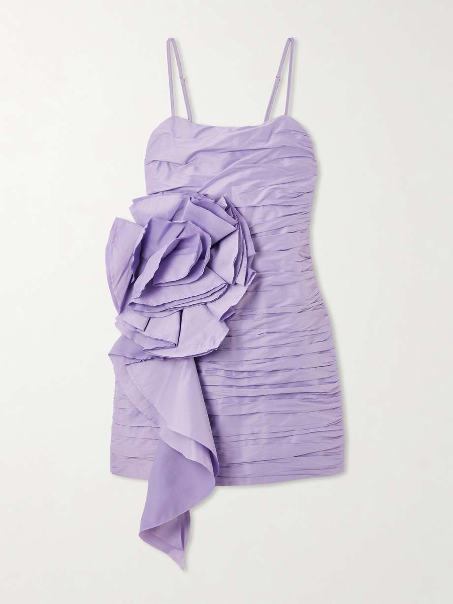 potion spiral appliquéd ruched crepe mini dress
