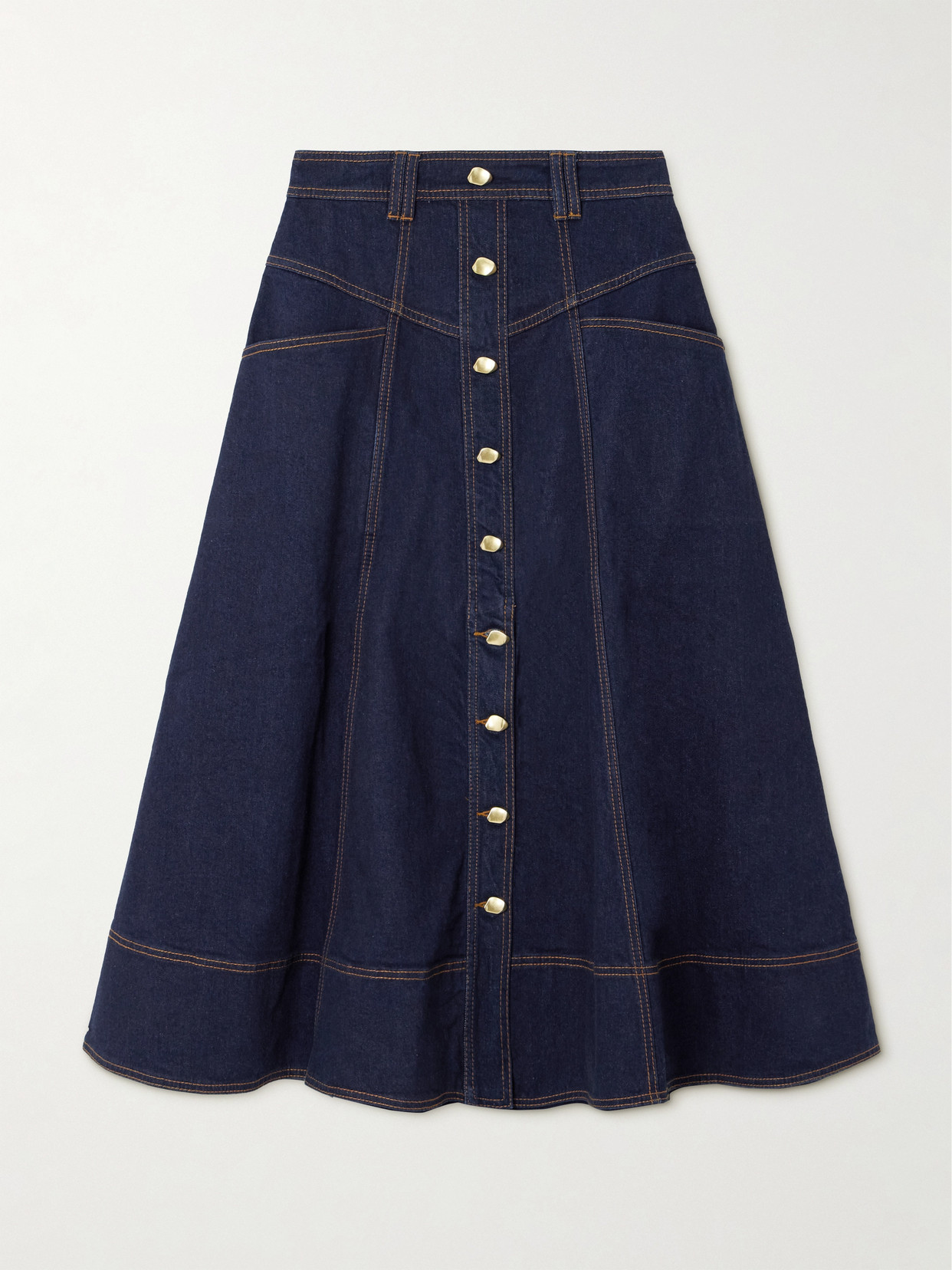 Aje - Resonance Button-embellished Paneled Denim Midi Skirt - Blue