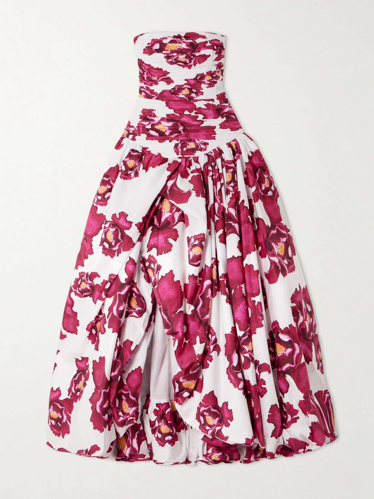 Aje - Behold Strapless Ruched Floral-print Cotton-poplin Gown - Pink