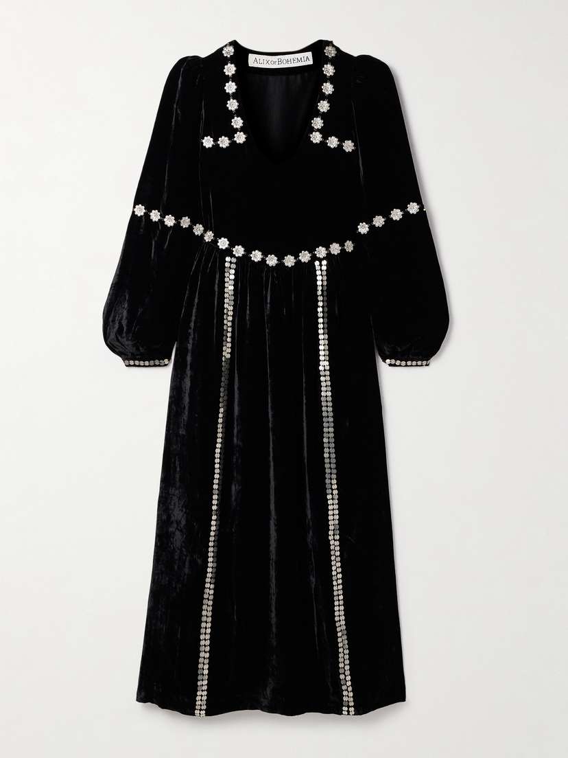 ALIX OF BOHEMIA Imogen Sabel Embellished Velvet Midi Dress
