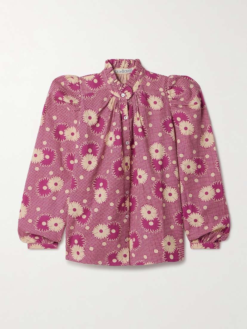ALIX OF BOHEMIA Annabel Pleated Floral-print Wool And Cotton-blend Blouse - x large