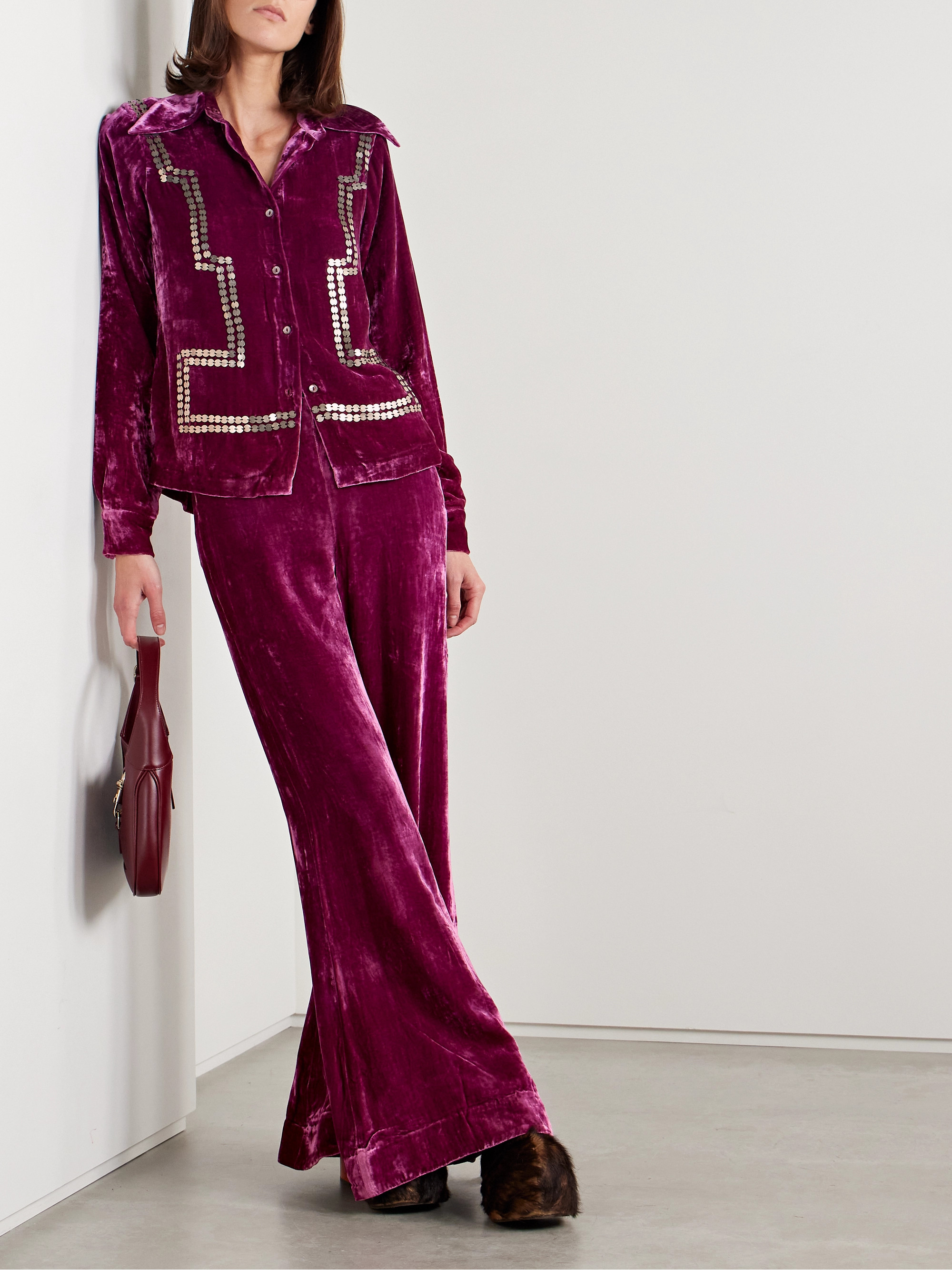 Alix Of Bohemia Dolly embellished crushed-velvet shirt