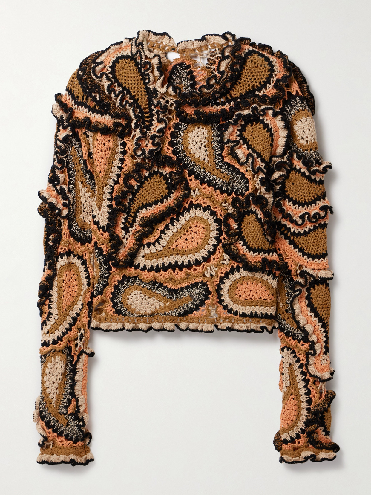 Ulla Johnson - Sunara Ruffled Crocheted Cotton Top - Brown