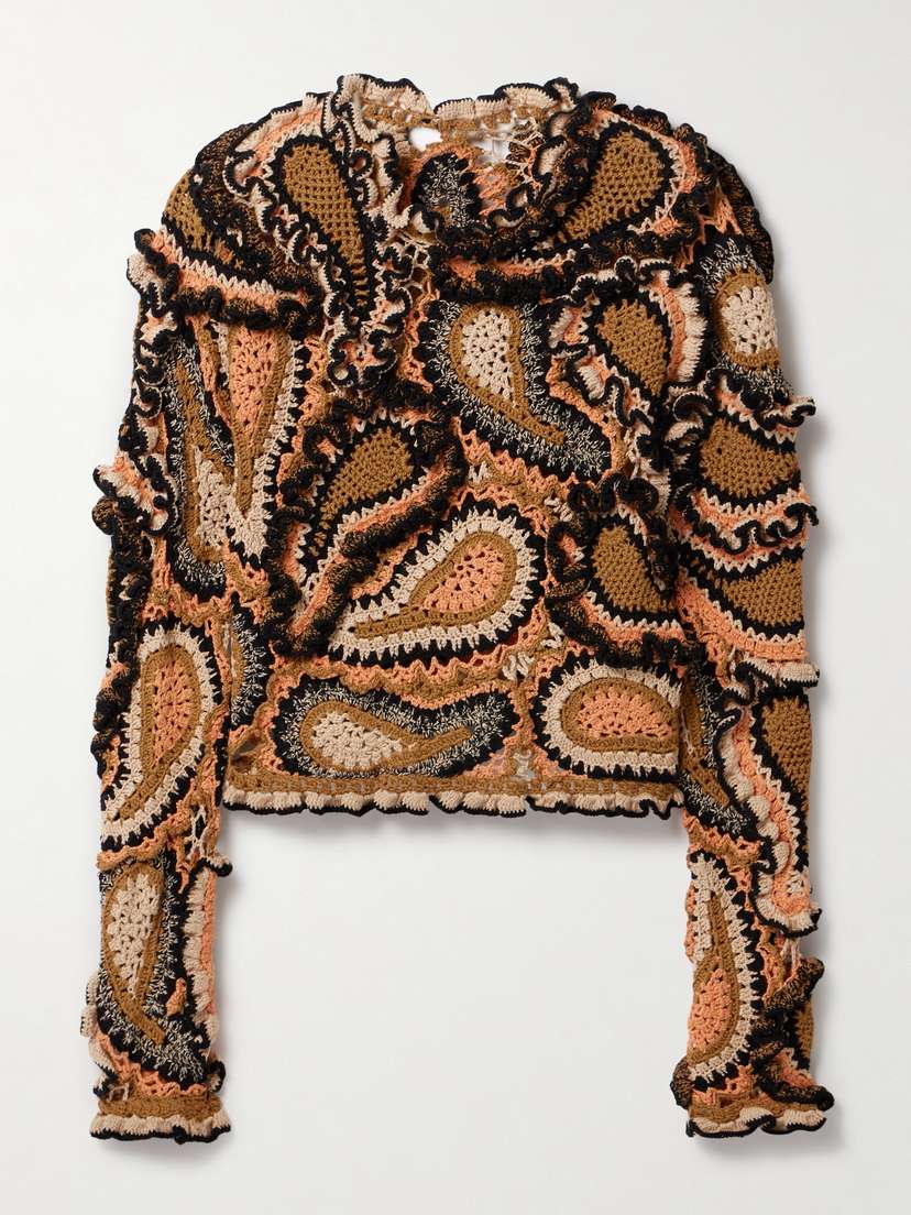 Ulla Johnson Sunara Ruffled Crocheted Cotton Top