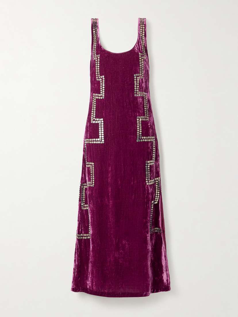ALIX OF BOHEMIA Adele Embellished Crushed-velvet Maxi Dress
