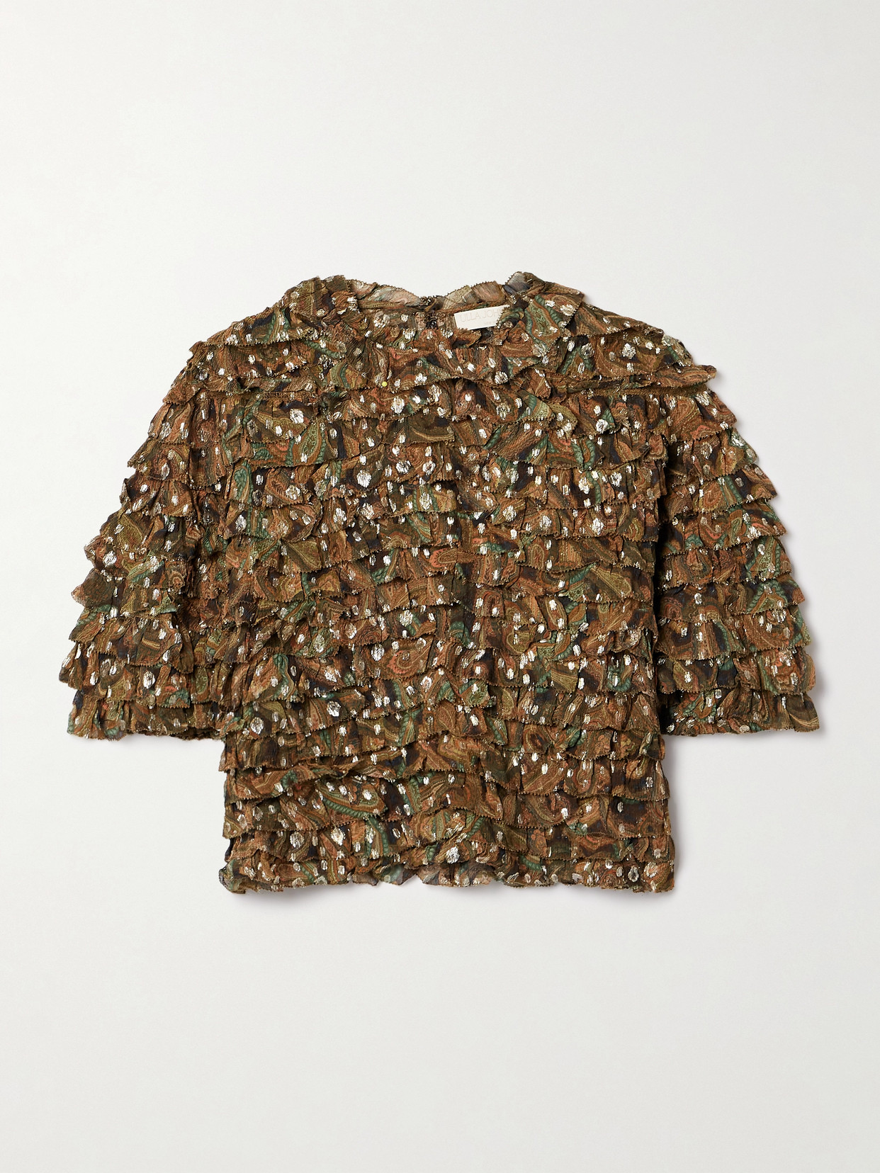 Ulla Johnson - Carmella Ruffled Printed Metallic Fil Coupé Silk-blend Crepon Blouse - Green