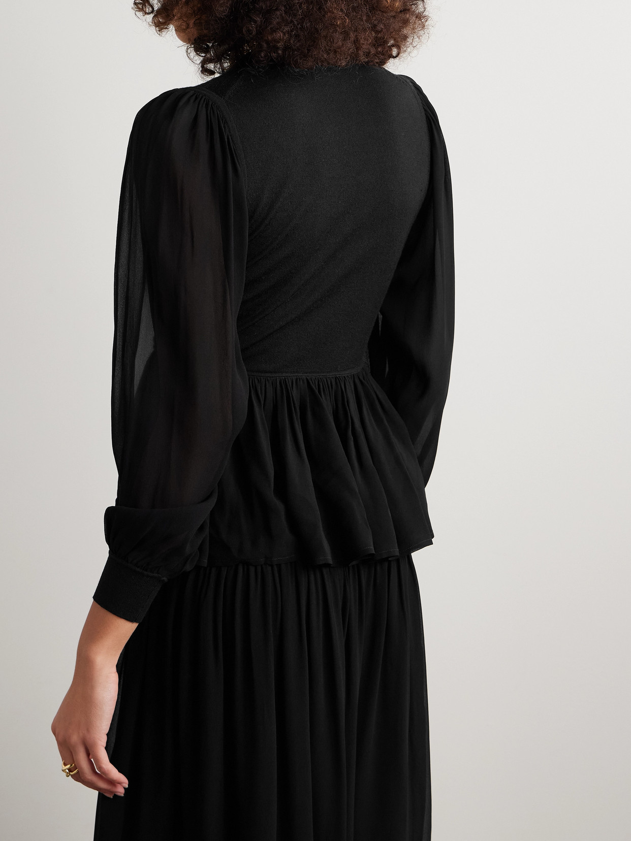 Liana Peplum Wool And Silk-Blend And Chiffon Turtleneck Sweater