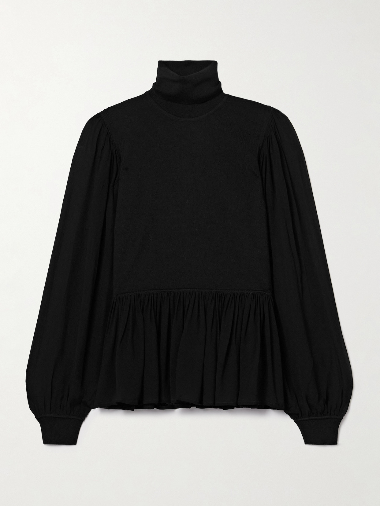Liana Peplum Wool And Silk-Blend And Chiffon Turtleneck Sweater