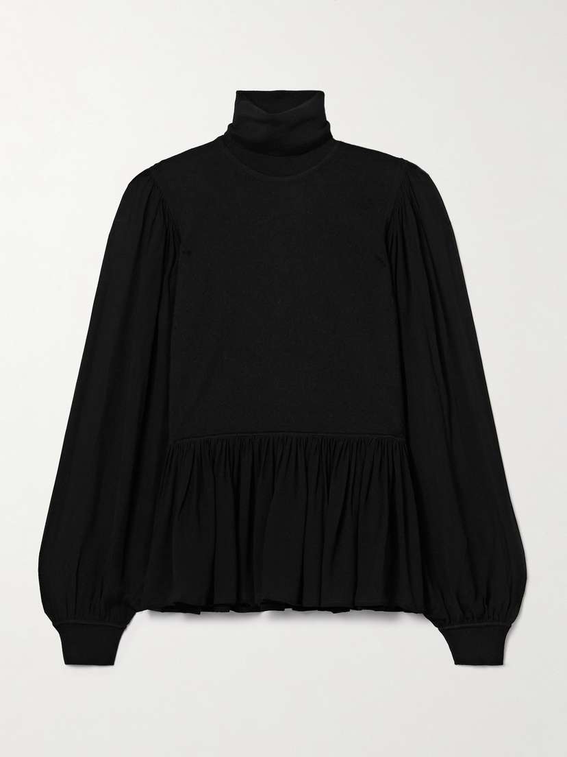 Ulla Johnson Liana Peplum Wool And Silk-blend And Chiffon Turtleneck Sweater