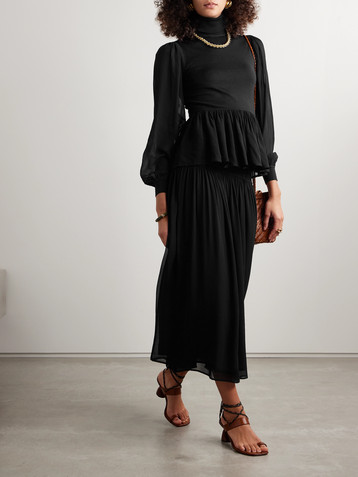 Ulla Johnson Liana peplum wool and silk-blend and chiffon turtleneck sweater