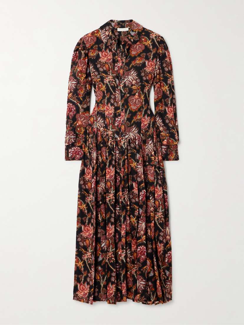 Ulla Johnson Celia Pleated Paisley-print Wool-blend Twill Midi Dress