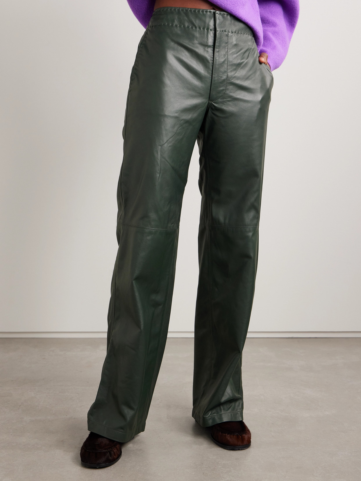 Ulla Johnson Lotti Paneled Leather Wide-leg Pants In Green