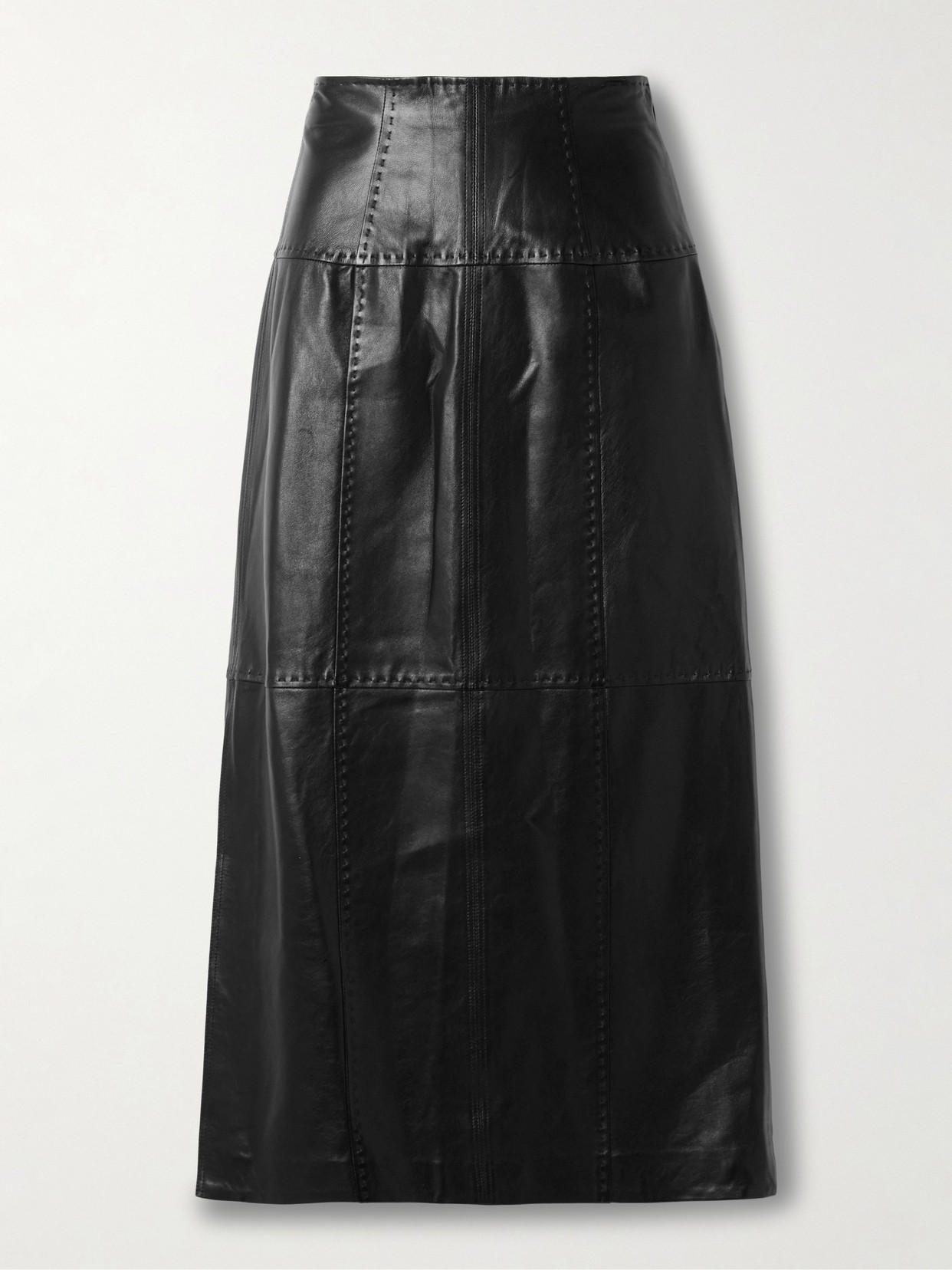 Shop Ulla Johnson Enid Paneled Leather Midi Skirt In Black