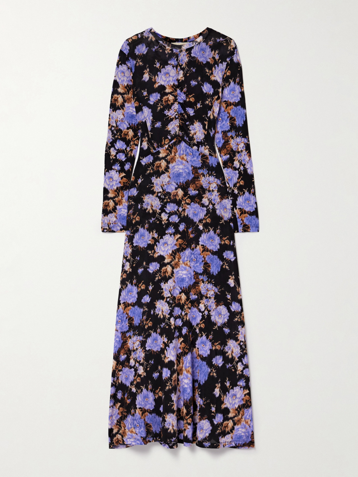 ULLA JOHNSON NAIA RUCHED FLORAL-PRINT STRETCH-JERSEY MAXI DRESS