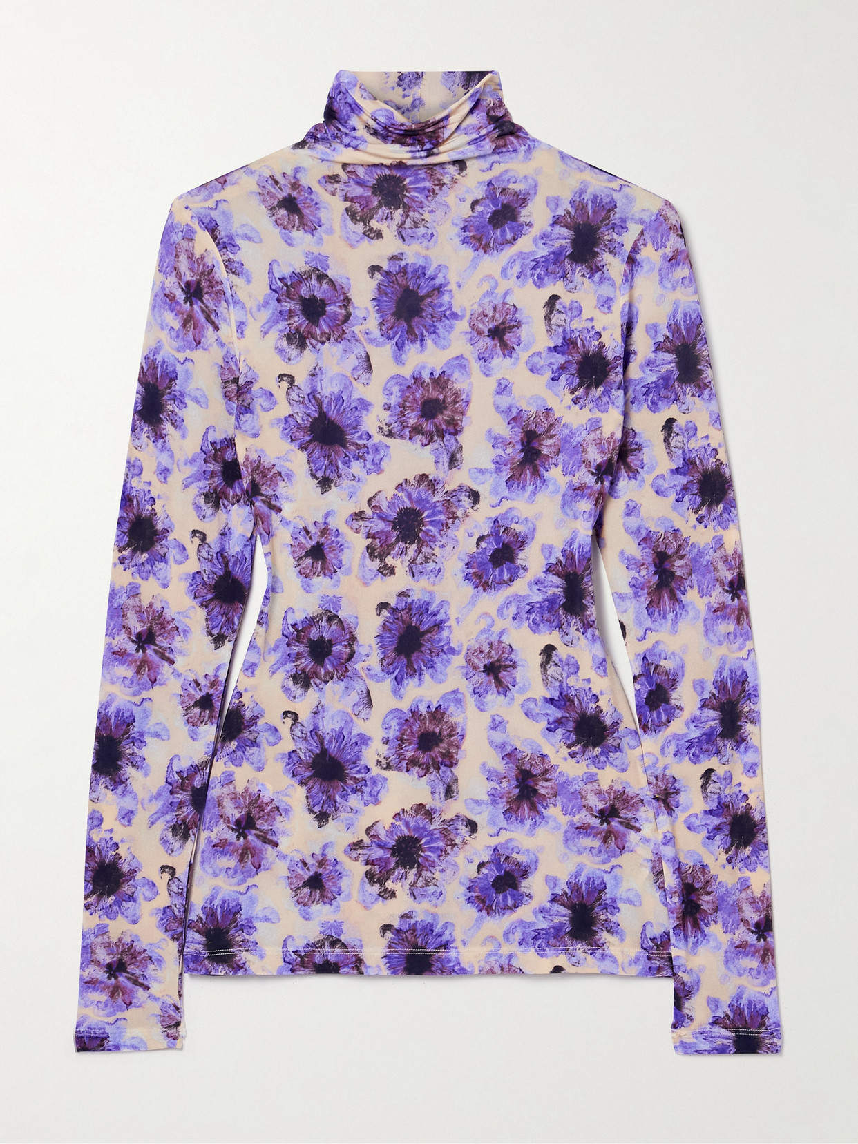 ULLA JOHNSON AURELIA FLORAL-PRINT STRETCH-JERSEY TURTLENECK TOP