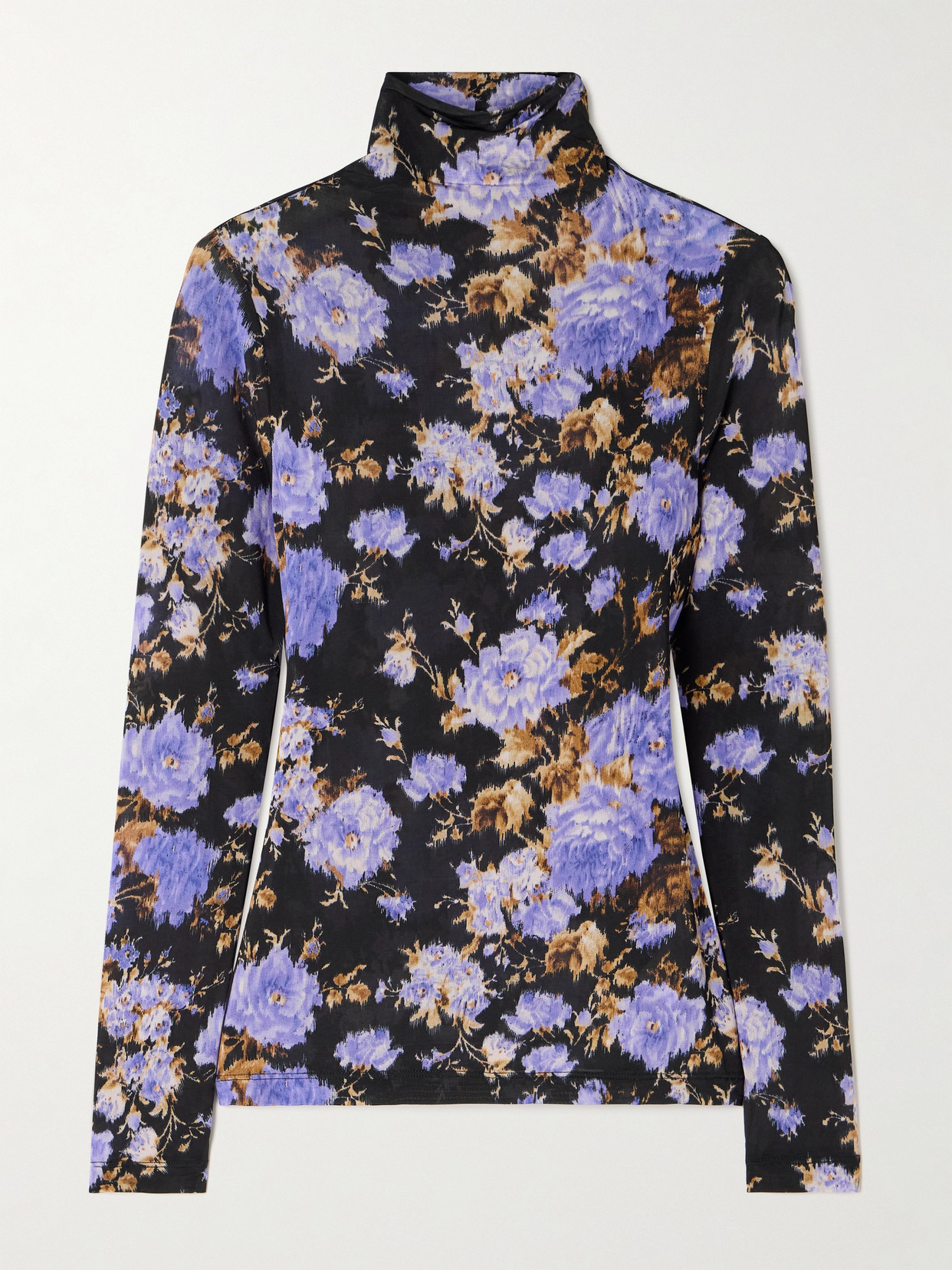 ULLA JOHNSON AURELIA FLORAL-PRINT STRETCH-JERSEY TURTLENECK TOP