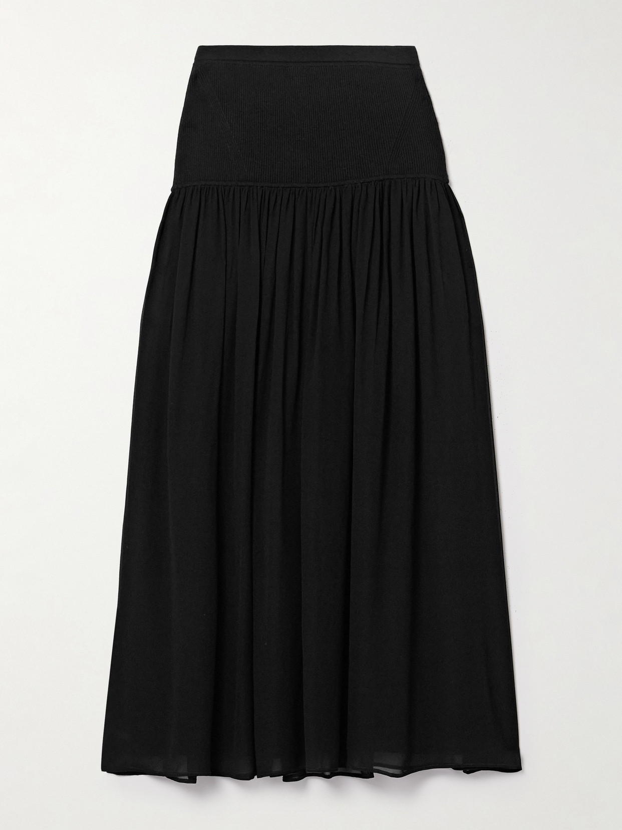 ULLA JOHNSON MIYA RIBBED WOOL AND SILK-BLEND AND PLEATED CHIFFON MIDI SKIRT