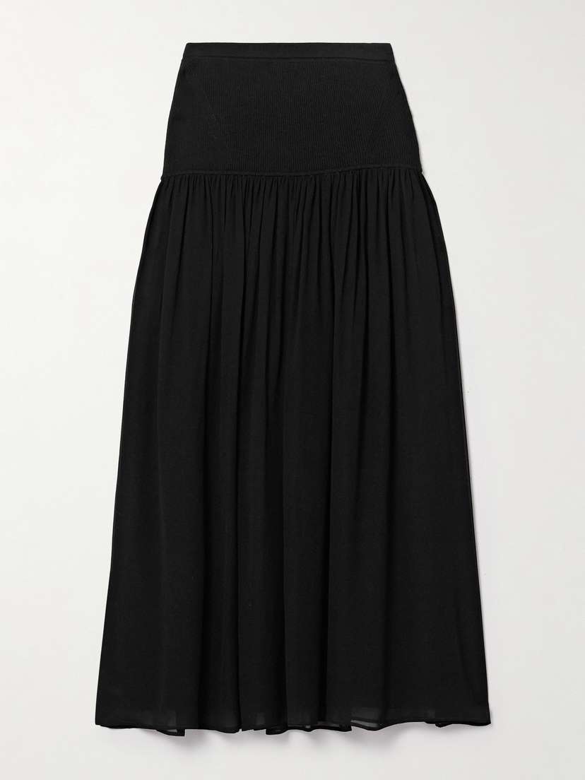 Ulla Johnson Miya Ribbed Wool And Silk-blend And Pleated Chiffon Midi Skirt