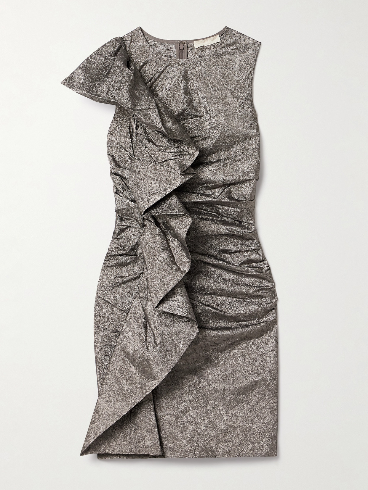 Ulla Johnson Estella Ruffled Metallic Crinkled-taffeta Mini Dress In Silver