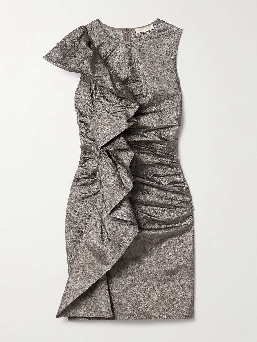 Ulla Johnson Estella Ruffled Metallic Crinkled-taffeta Mini Dress