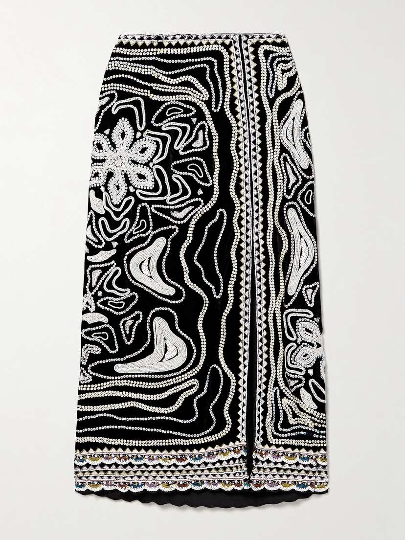 Ulla Johnson Adara Embellished Velvet Midi Skirt