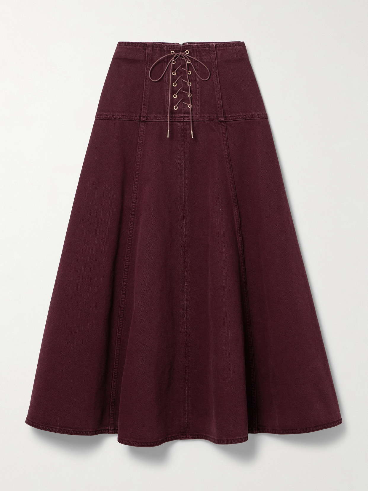 ULLA JOHNSON THE ESTELLE LACE-UP DENIM MIDI SKIRT