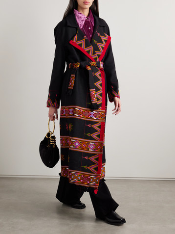 Alix Of Bohemia Penelope belted fringed embroidered wool-twill jacket