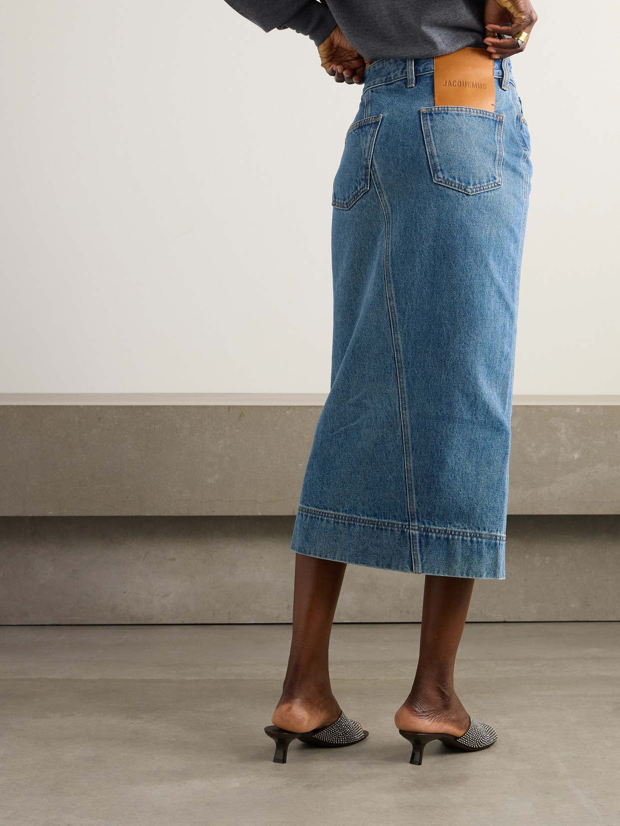 Jacquemus La Jupe De Nimes Asymmetric Denim Midi Skirt In Blue