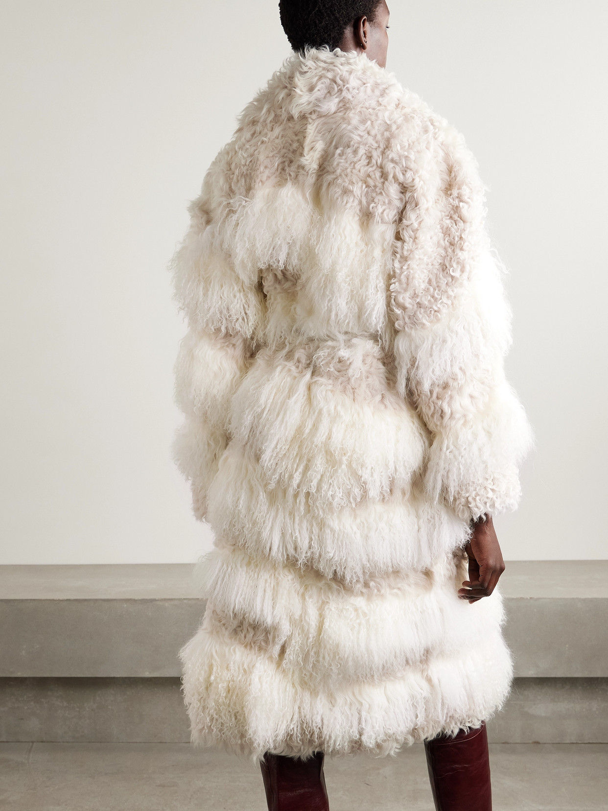 Ulla Johnson Emrys Belted Leather-trimmed Paneled Shearling Coat In Ivory