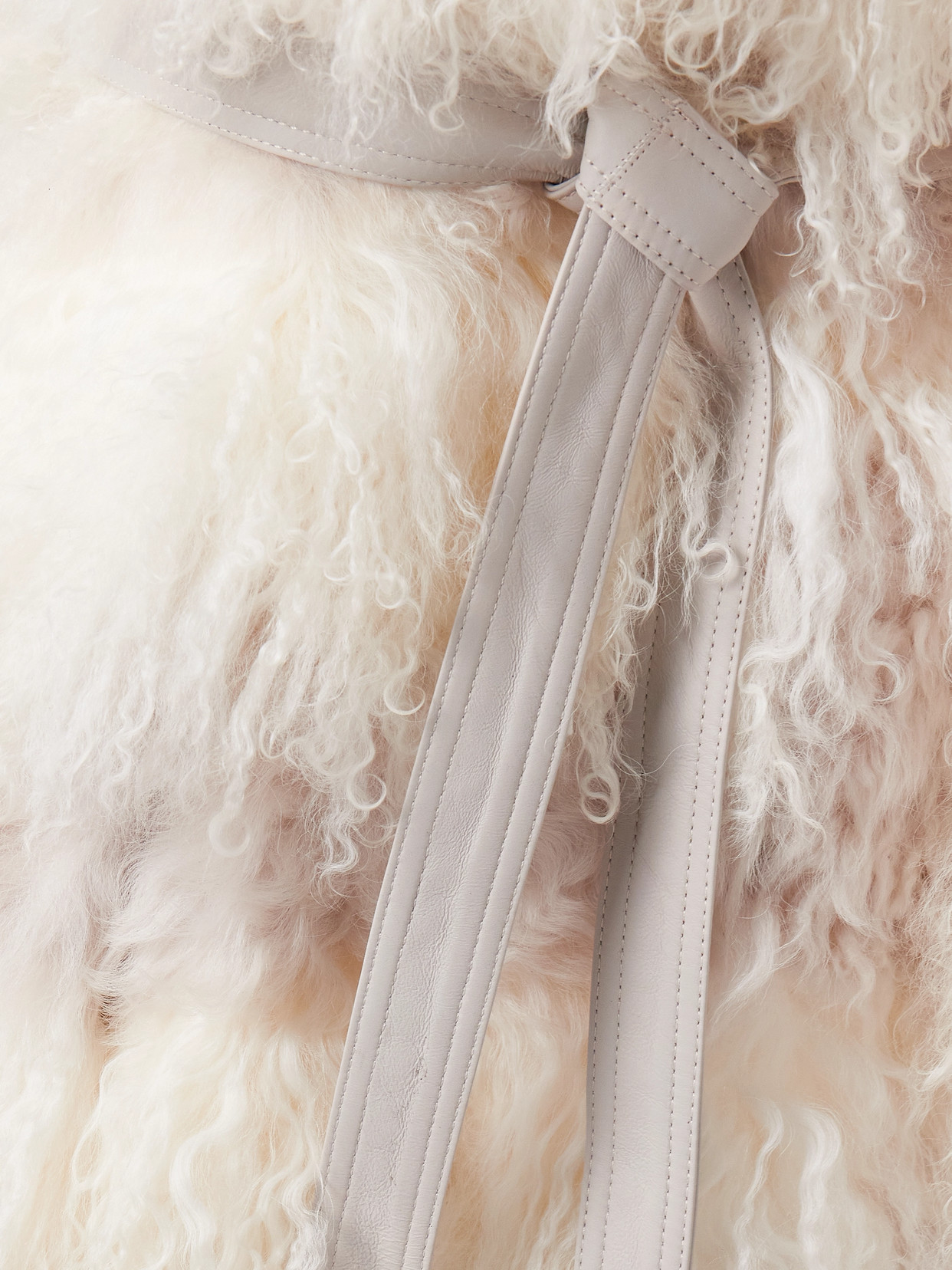 Ulla Johnson Emrys Belted Leather-trimmed Paneled Shearling Coat In Ivory