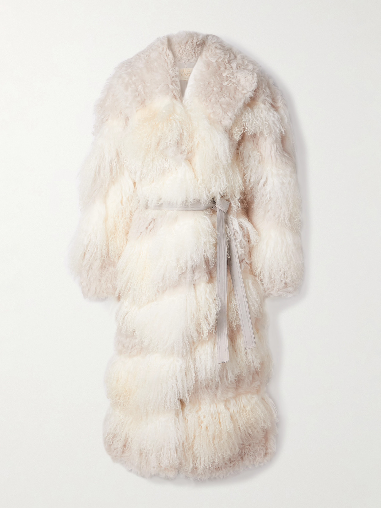 Ulla Johnson Emrys Belted Leather-trimmed Paneled Shearling Coat In Ivory