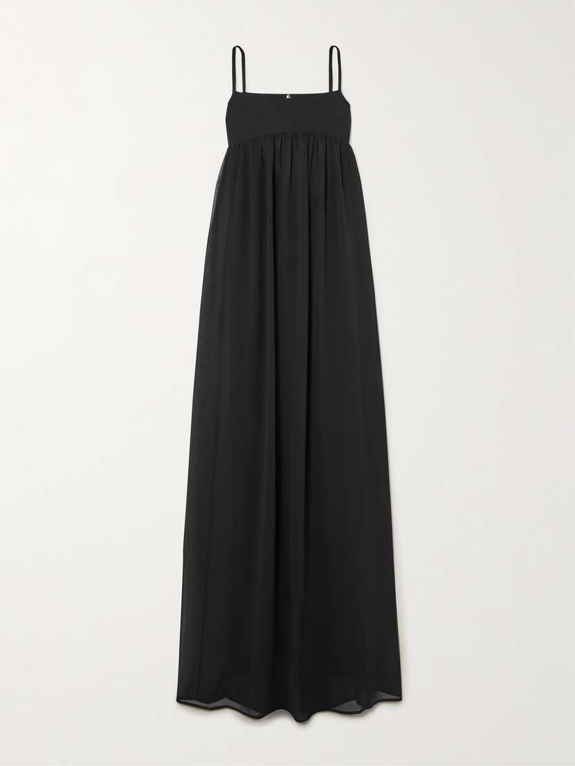 Jacquemus Peplo Open-back Jersey-trimmed Gathered Crepe De Chine Maxi Dress