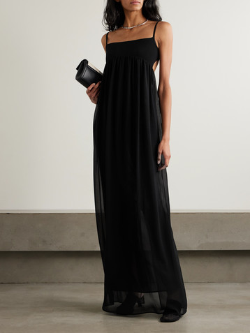 Jacquemus Peplo open-back jersey-trimmed gathered crepe de chine maxi dress