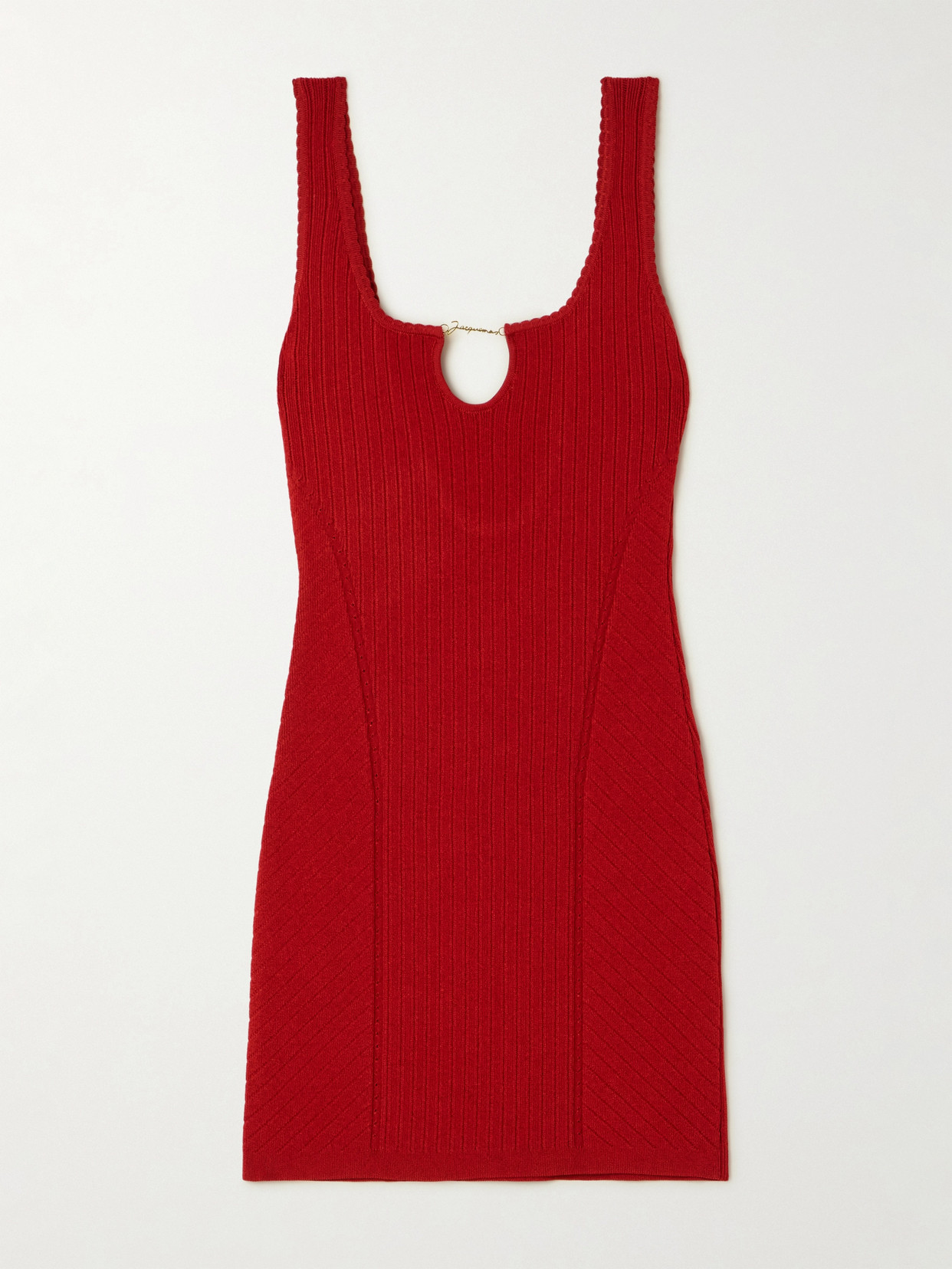Jacquemus Sierra Open-back Embellished Knitted Mini Dress In Red