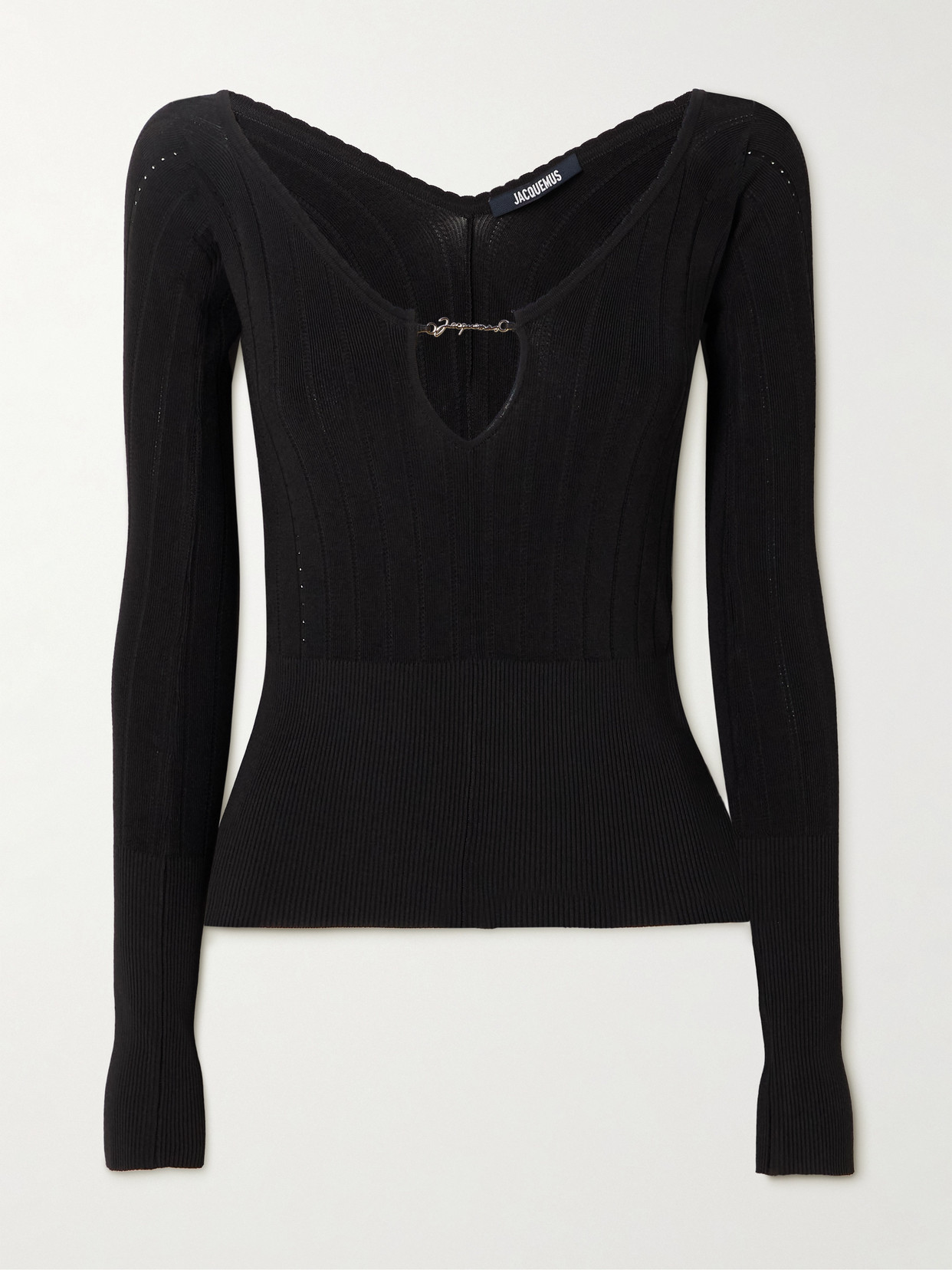 Jacquemus Black Long Sleeve Top With Logo Detail And Cut-out In Black