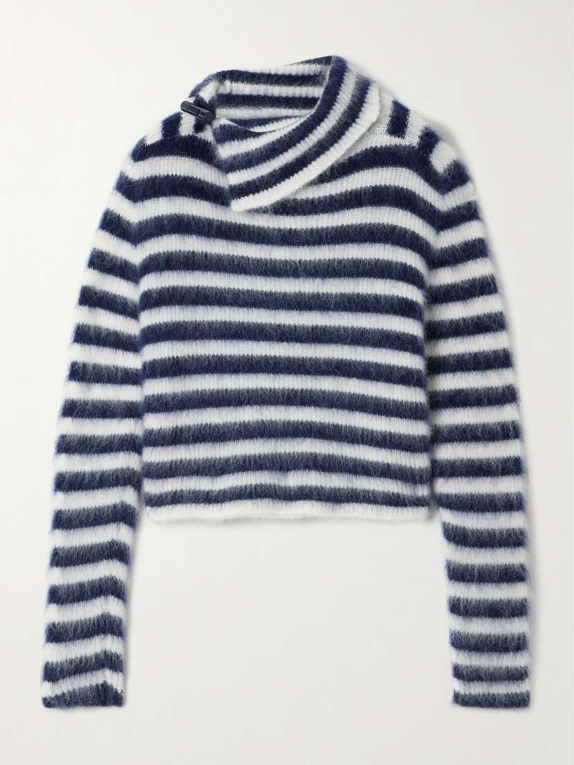 Jacquemus Marina Appliquéd Striped Brushed Knitted Turtleneck Sweater