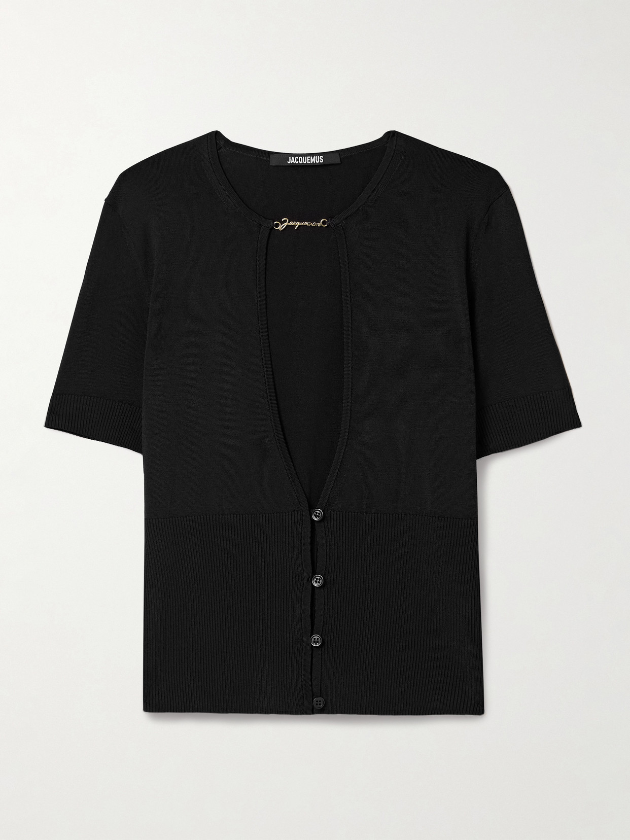 Jacquemus Pralù Embellished Cutout Knitted Top In Black
