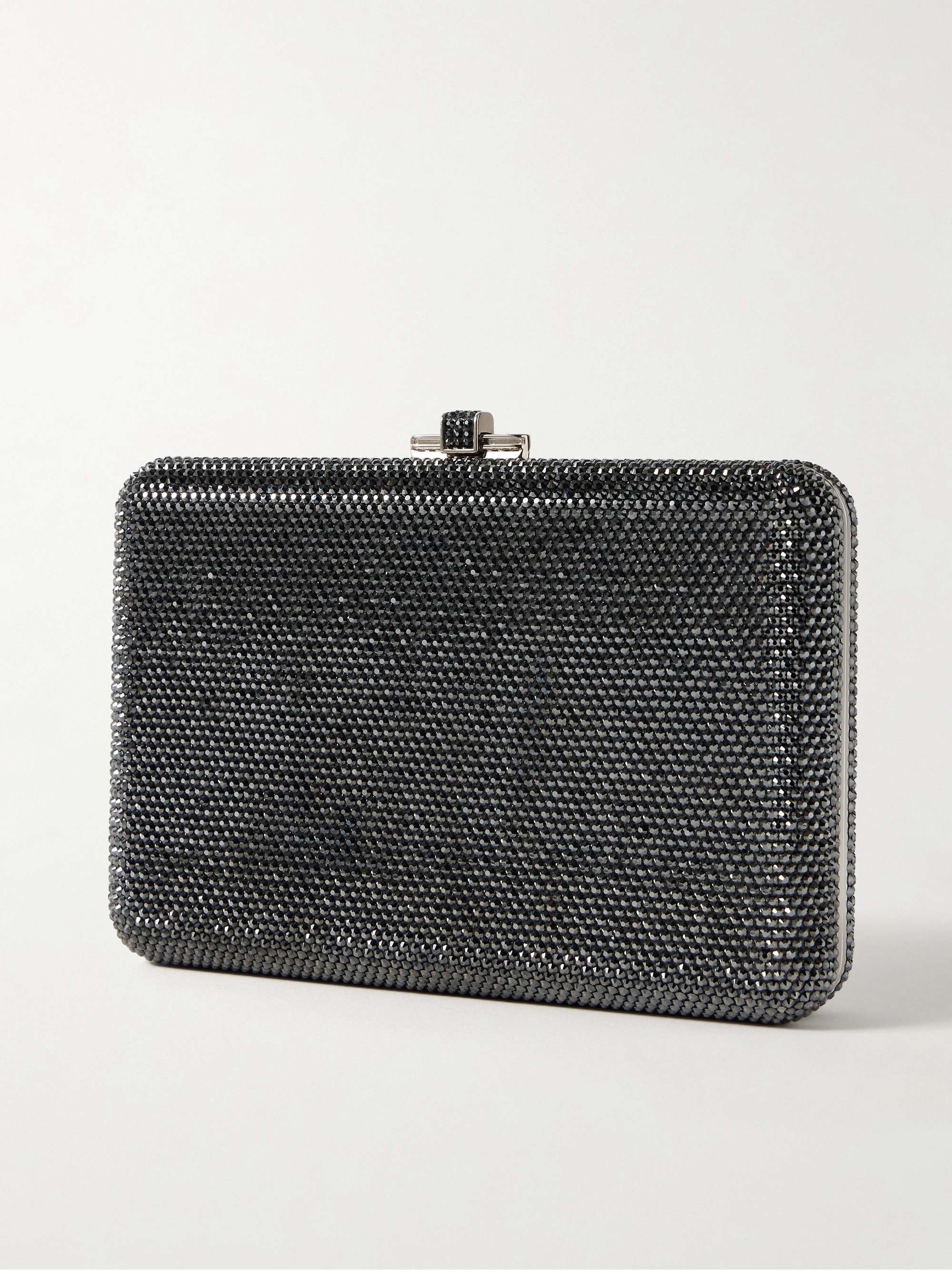 JUDITH LEIBER COUTURE Slim Slide crystal-embellished silver-tone clutch
