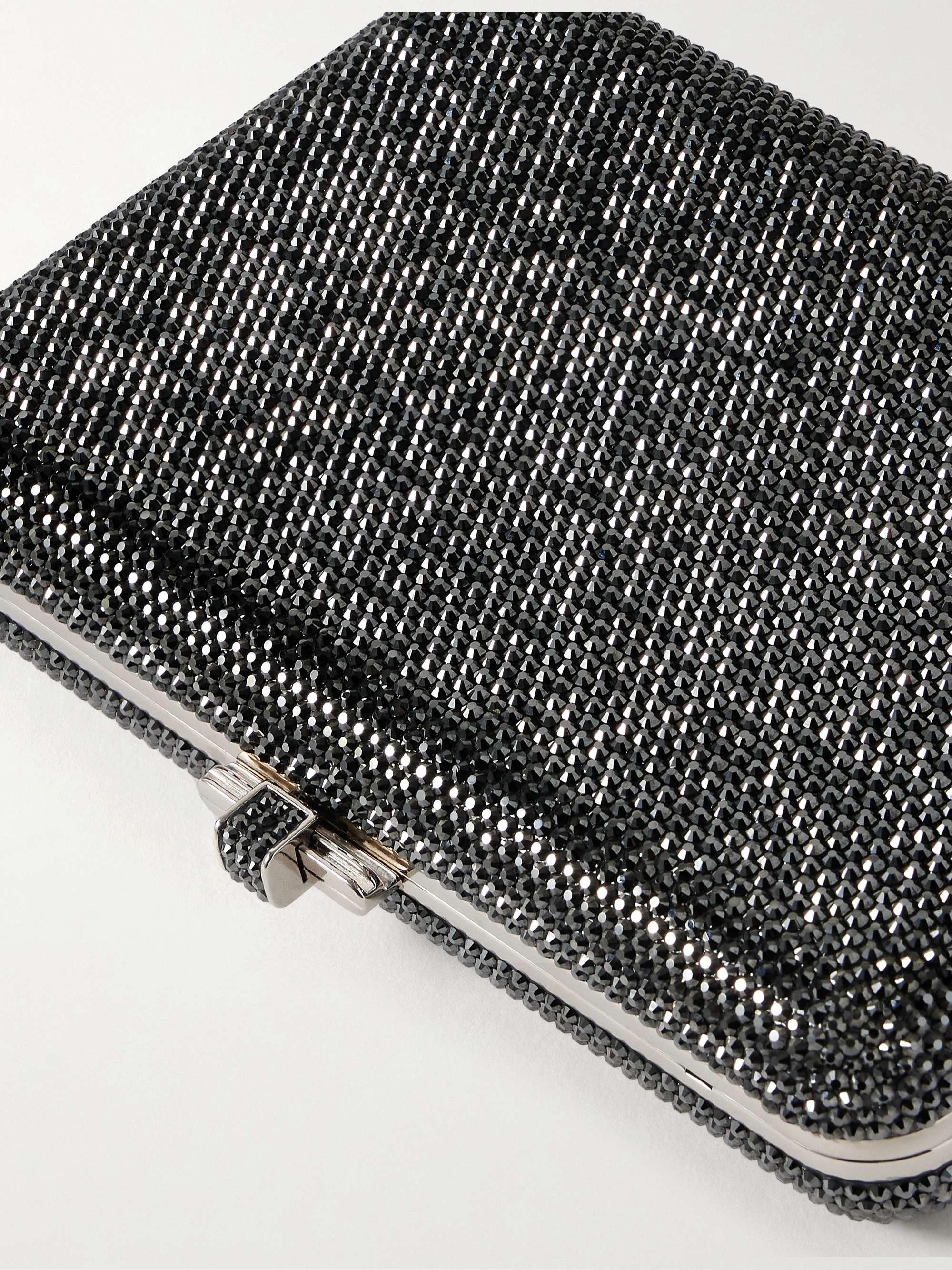 JUDITH LEIBER COUTURE Slim Slide crystal-embellished silver-tone clutch