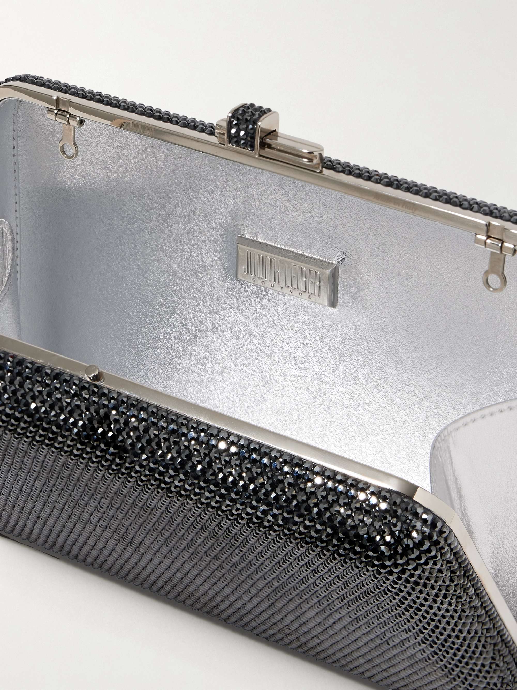 JUDITH LEIBER COUTURE Slim Slide crystal-embellished silver-tone clutch