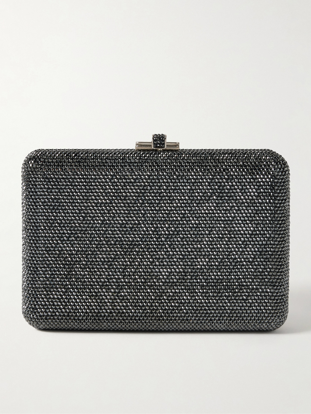 Judith Leiber Slim Slide Crystal-embellished Silver-tone Clutch In Gray