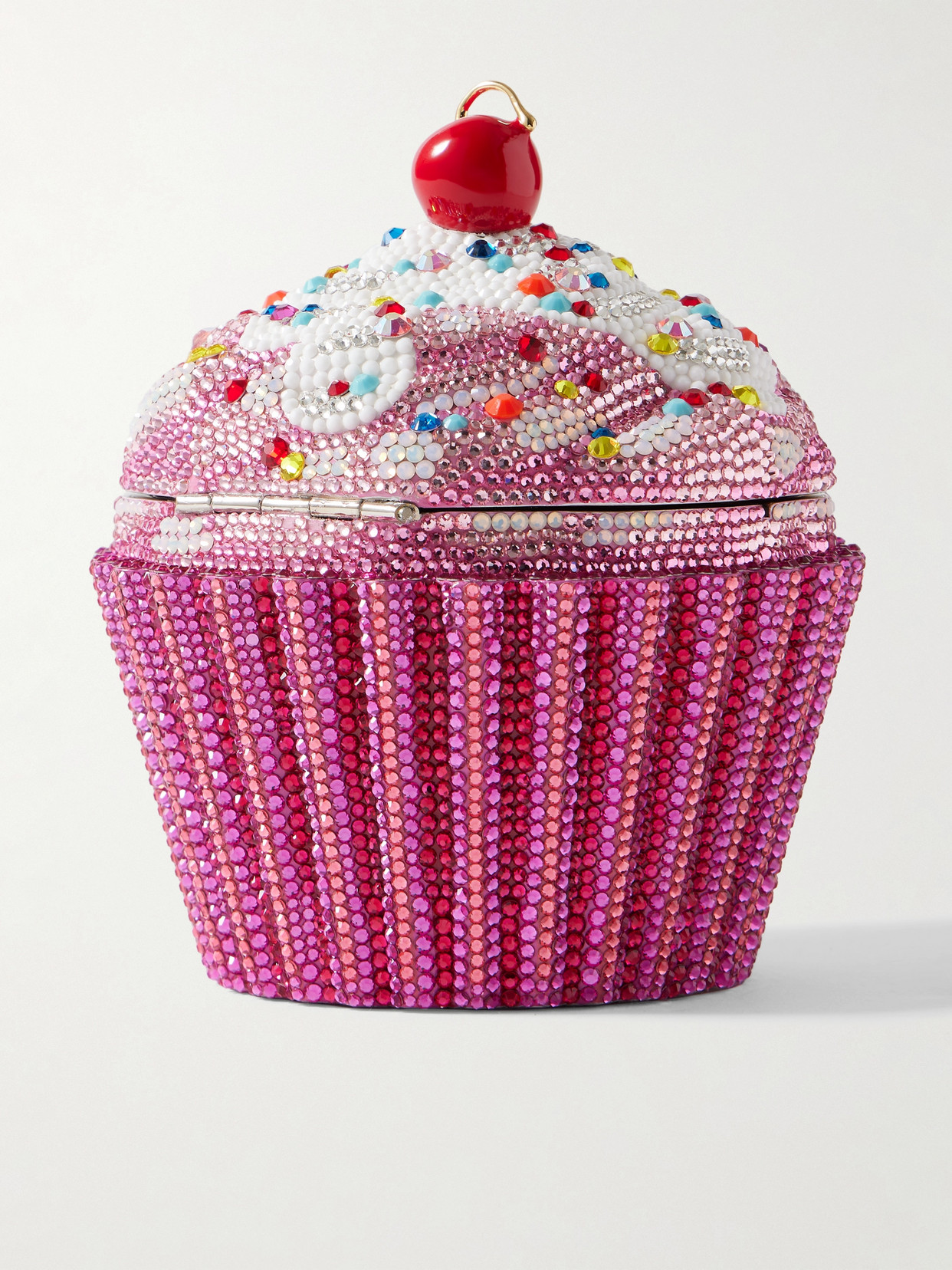 JUDITH LEIBER CHERRY CUPCAKE CRYSTAL-EMBELLISHED SILVER-TONE CLUTCH