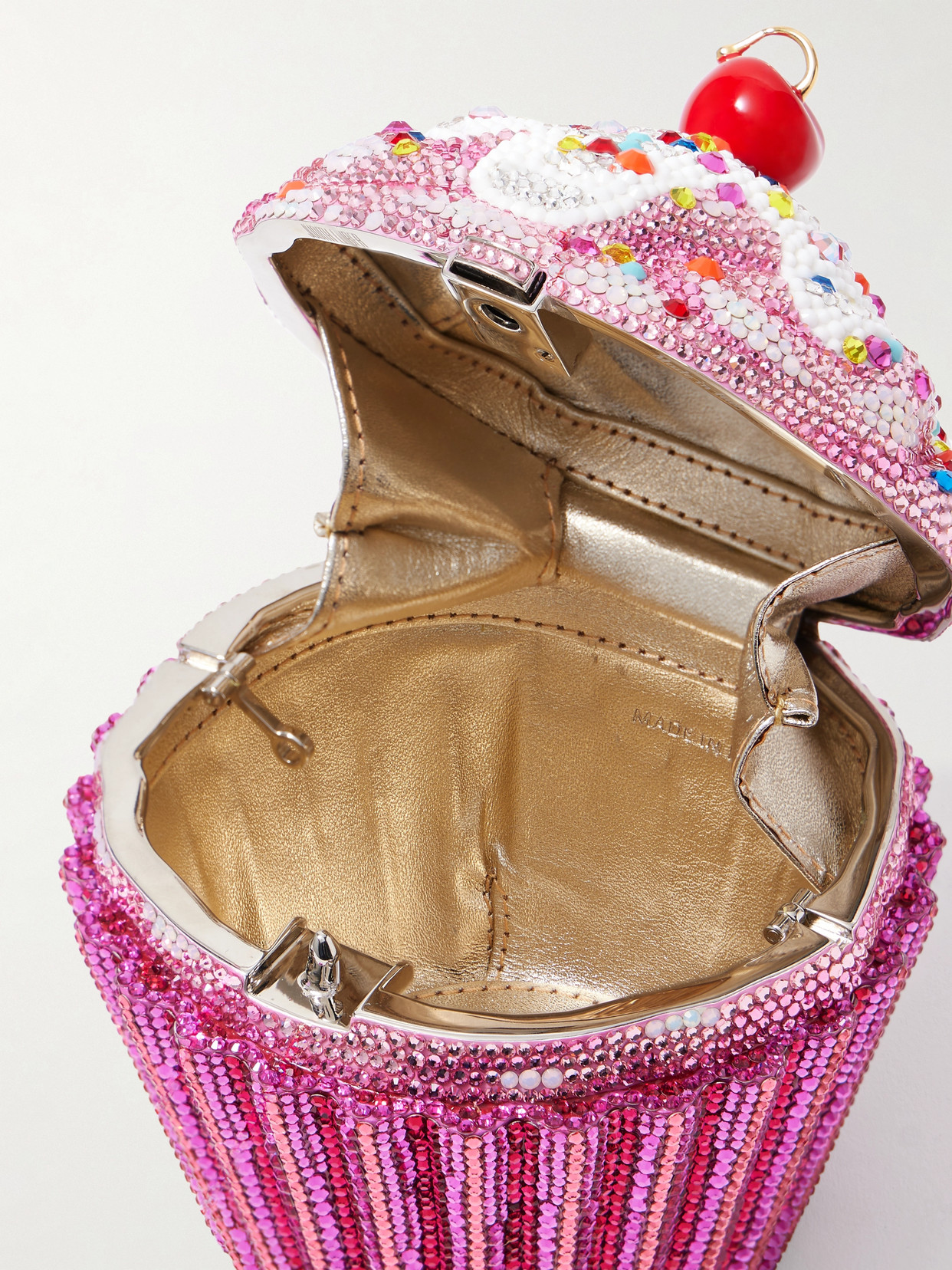 Shop Judith Leiber Cherry Cupcake Crystal-embellished Silver-tone Clutch In Pink
