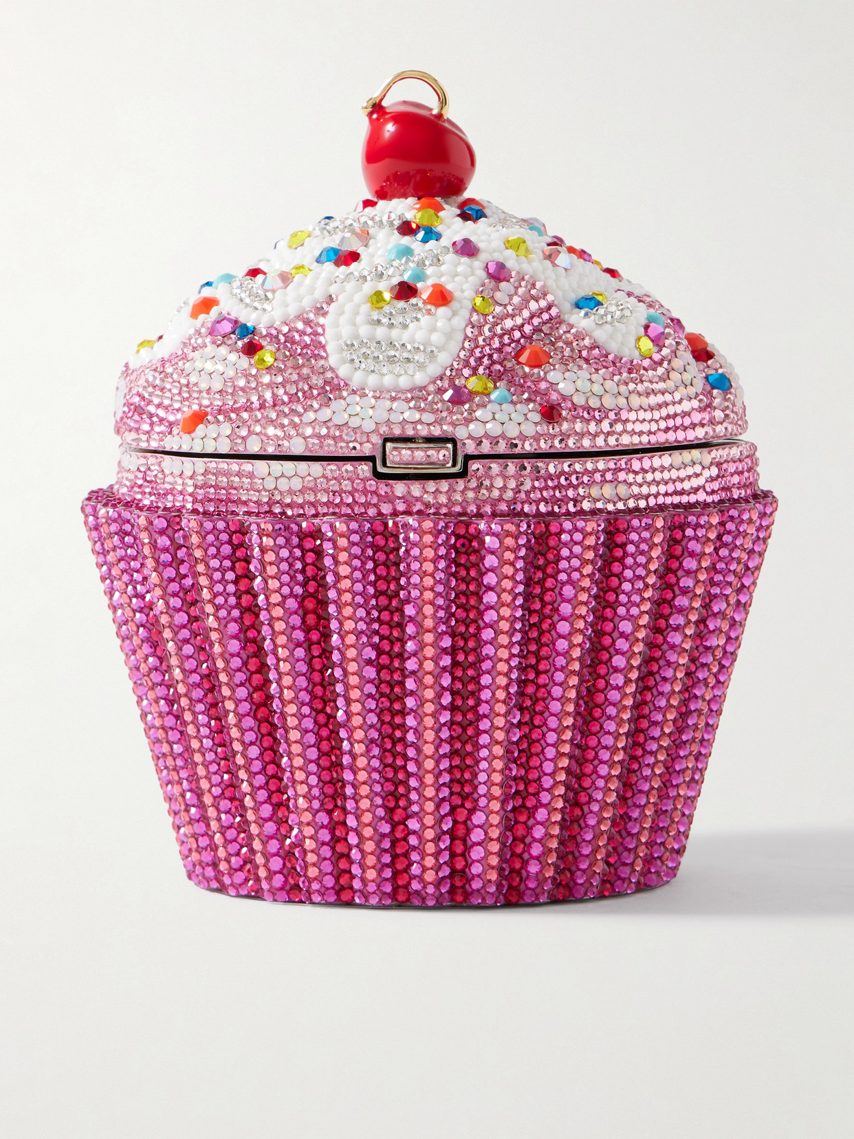 JUDITH LEIBER CHERRY CUPCAKE CRYSTAL-EMBELLISHED SILVER-TONE CLUTCH