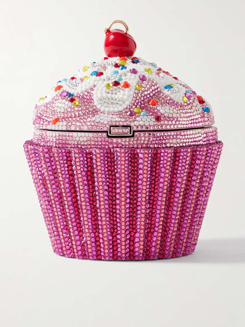 Judith Leiber Couture Cherry Cupcake Crystal-embellished Silver-tone Clutch